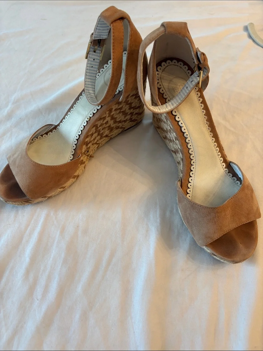 Women's Tan Suede Ankle-Strap Wedge Sandals